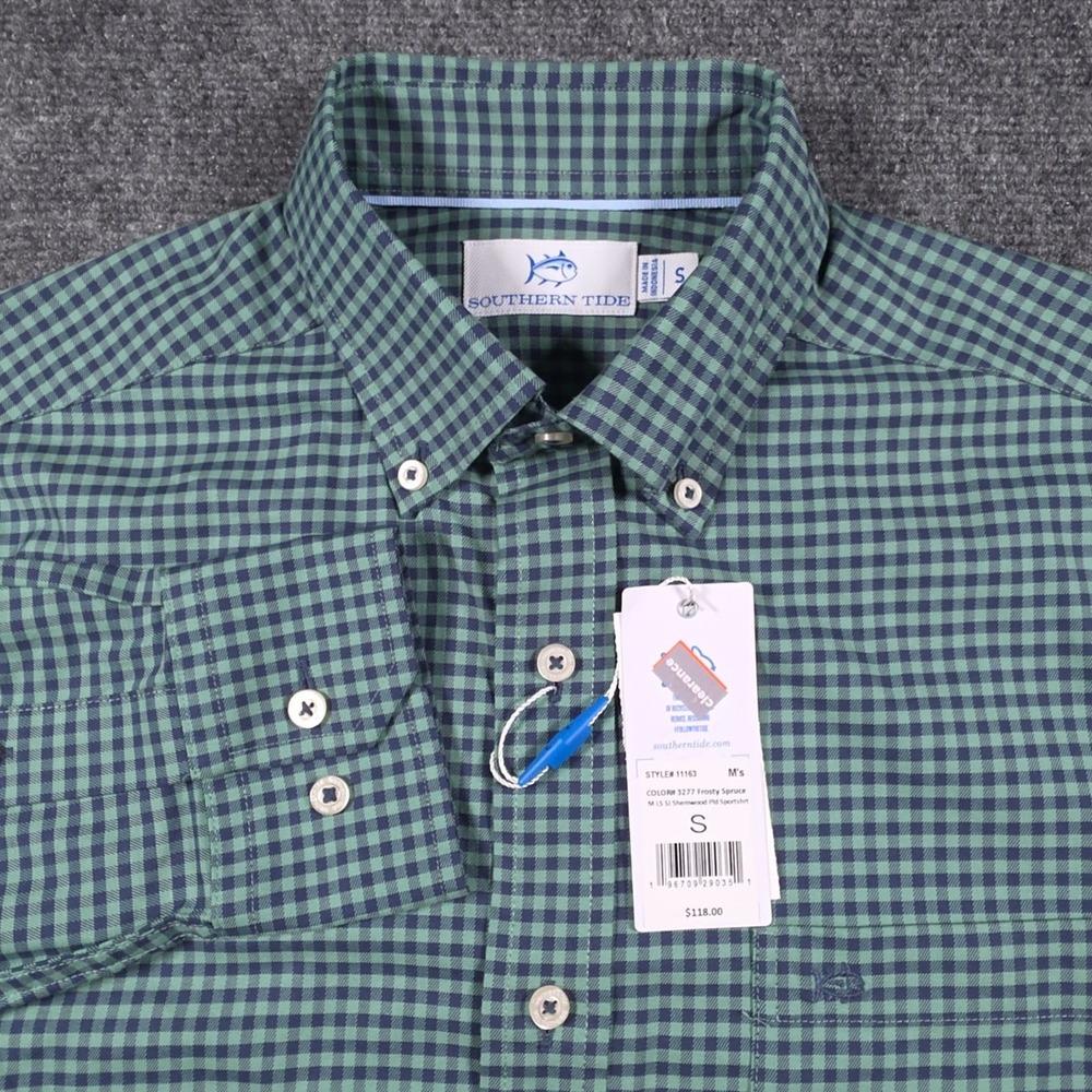NWT Southern Tide Shemwood Plaid Sport Shirt Mens S Frosty Spruce Gingham